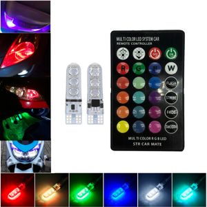 12V T10 W5W silicona coche RGB 5050 6SMD LED cuña lateral luz Domo lámpara de lectura Flash estroboscópico decoración luces control remoto