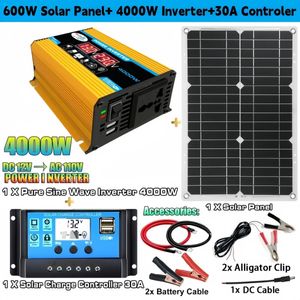 Sistema de panel solar de 12 V a 110 V/220 V Controlador de carga de batería de panel solar de 12 V Kit de inversor solar de 4000 W Generación de energía completa 240124