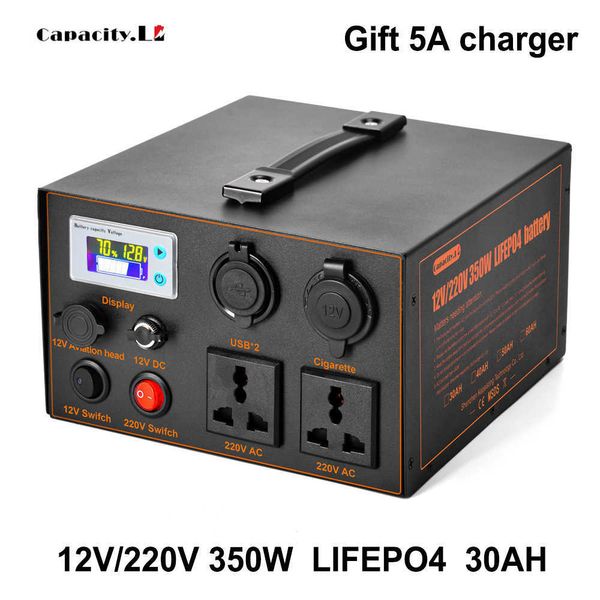 Paquete de batería Lifepo4 de 12v a 220v, 350w, batería de litio recargable con bms para herramienta de camping al aire libre, coche de juguete