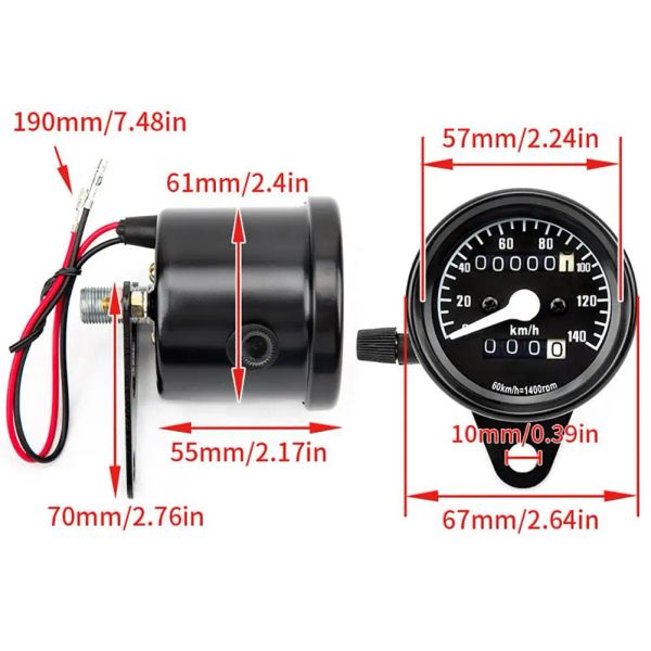 Pièce de vitesse odomètre Universal Motorcycle 12V avec rétro-éclairage Pointer Tachomètre Kmomètre Modifié Pièces Dropsurping