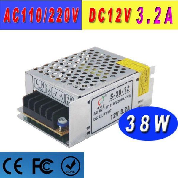 Freeshipping 12v regulador de voltaje 220 v fuente de alimentación 3.2A 38W adaptador interior Fuente de alimentación conmutada para luz de tira