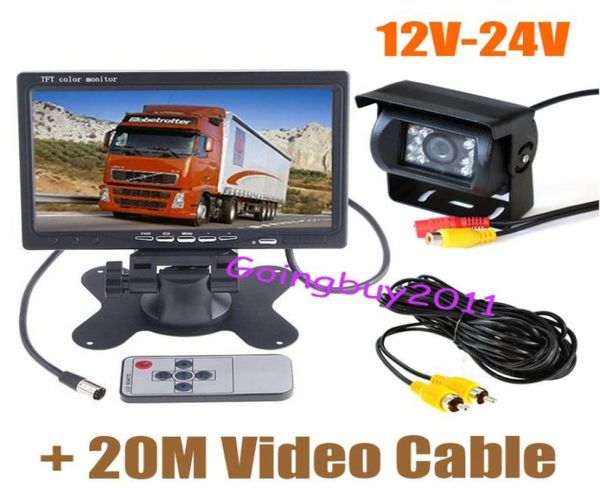 Caméra de recul 12v 24v 18 LED IR, Kit de vue arrière de voiture, moniteur LCD 7quot pour Bus et camion avec câble vidéo de 20M 7404648