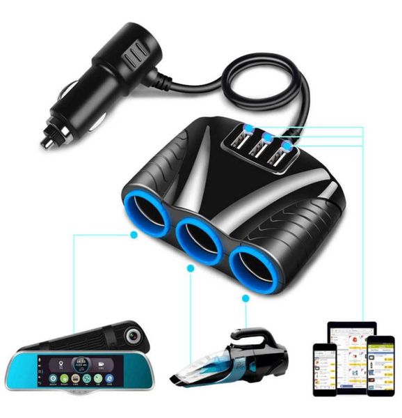 12v24v Universal Car 3 Splater Splitter Cigarette Pobite 3 ports USB Charger Power Adaptateur pour iPhone iPad DVR GPS1410660