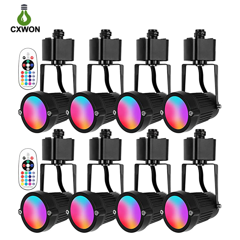 Luzes de trilha de LED RGBW 10 cabeças reguláveis RGBW Tipo de cabeça de iluminação de trilha para tarefas de destaque Exposição de arte de varejo 120V Refletores multicoloridos