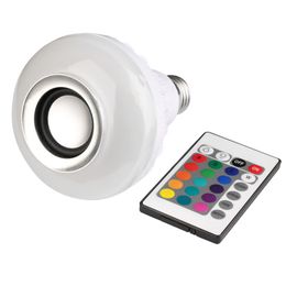 12W Inalámbrico E27 mini Altavoces Bluetooth Control remoto Mini Smart LED Audio BT Altavoz RGB Color Luz Bombilla cálida Lámpara de música Luces