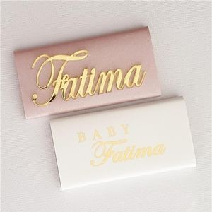 12x gepersonaliseerde acryl gouden spiegel laser gesneden namen babynaam tags plaats kaarten bruidstafel decor voordeel chocolade doop doos 20301Q