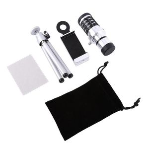 Livraison gratuite 12X Zoom caméra téléobjectif télescope monture d'objectif Tri Kit pour iPhone Xiaomi Samsung Huawei HTC universel Kiaqu