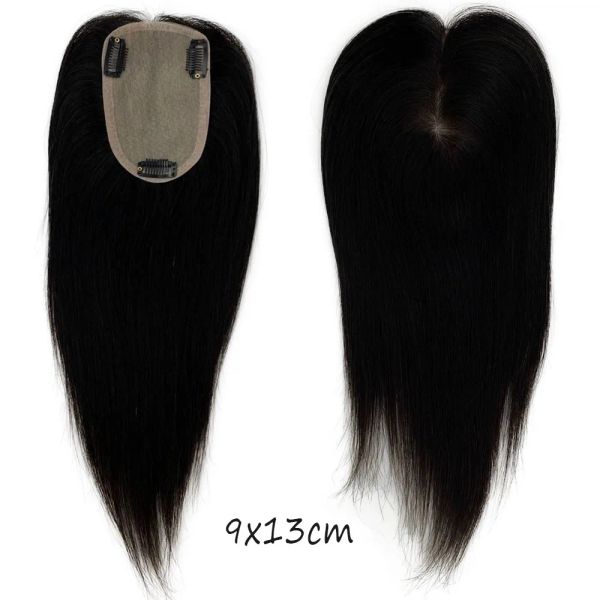 12x14cm PU Skin Base topper Virgin European Human Heuv Hair Toupee for Women 9x13cm Top Hair Piece avec clips en noir naturel