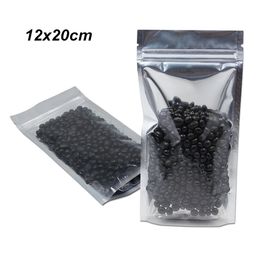 12x20 cm doorschijnend 50 stks / partij stand-up aluminium folie rits voedsel opbergtassen mylar folie pakket pouch voor snack spice mylar bag