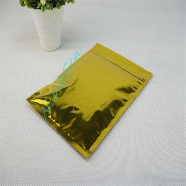 12x20cm 100pcs / lot or feuille d'aluminium en plastique ziplock sac aluminisé mylar grain de café doré pochette-rouvrable métallique cacahuète s3127