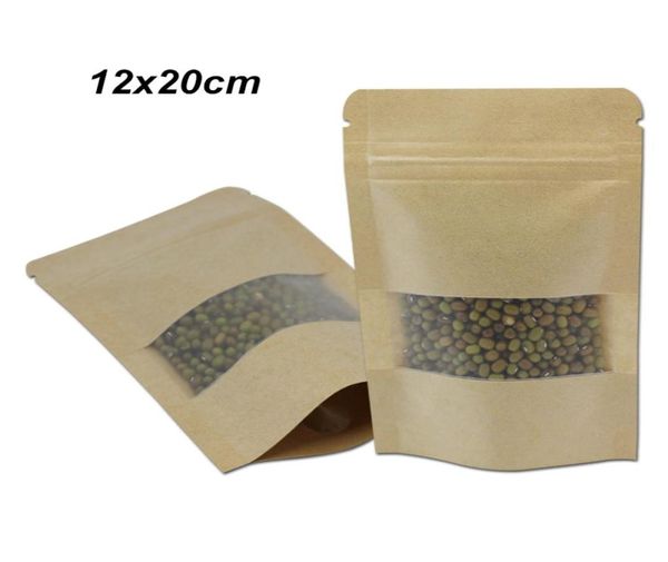 12x20cm Stand Up Matte Kraft Paper Sachets For Drie Fruits noix avec une fenêtre claire Sceau de rangement de Dypack Food Packagi9211358