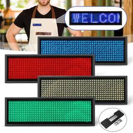 Letrero LED Programable con Bluetooth, matriz de 12x48, placa con nombre con imán y Pin, pantalla de desplazamiento, señal de mensaje, recargable por USB, 290Y