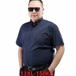 12xl 14XL 150 kg Mannen Zwarte Formele Shirts Kantoor Korte Mouw Grotere Maat Grote Blauwe Busin Cott Dr Shirt V7ZQ #