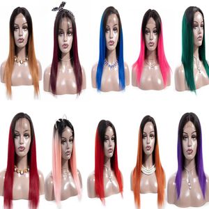 13 1 T partie dentelle perruque rose perruque rouge perruques droites cheveux humains perruques bleu perruque cheveux brésiliens cheveux humains avant de lacet Wigs2393