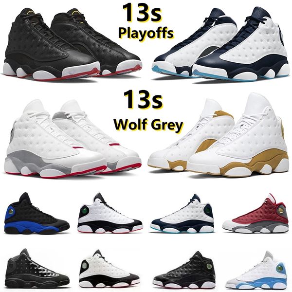 13 13s Zapatillas de baloncesto para hombre Wolf Grey Playoffs Black Flint Cat Obsidian Lucky Green Court Purple Brave Blue Chicago Wheat DMP Lakers Phantom Trainer Zapatillas deportivas