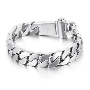 13/14 MM Poli Acier Inoxydable Gourmette Chaîne Cubaine Bracelet Hommes Femmes Punk Rock Hiphop Argent Vélo Biker Lien Bracelets Bracelet Poignet Bijoux