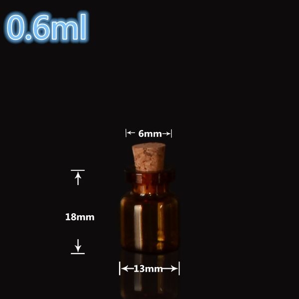 13*18*6mm 0.6ml Mini bouteilles en verre brun avec liège vides minuscules flacons en verre bocaux petite bouteille cadeau 300 pièces livraison gratuite