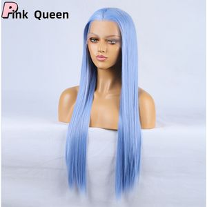 13*2.5 Lace voorpruik mode verkoop vóór pruik blauw lang krullend haar hoge temperatuur chemische vezels dagelijkse slijtage pruik feest zwart cosplay synthetische pruik synthetische blend pruik