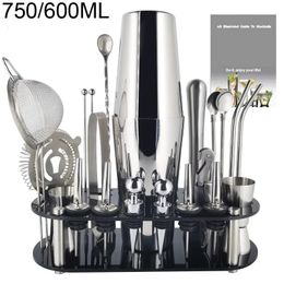 13-22 pièces 750 ml 600 ml Boston Cocktail Shaker outils de barre mélangeur de vin ensemble barman Cocktail Shaker trousse à outils avec support 240319