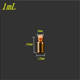 13*24*6mm 1ml Mini botellas de vidrio ámbar con corcho frascos de vidrio pequeños vacíos pequeña botella de deseos 100 Uds al por mayor