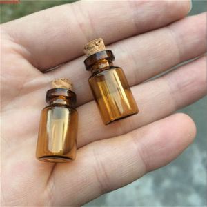 13*24*6mm 1 ml Mini Amber Glass Flessen met kurk lege kleine flesjes potten kleine wensen fles 100 van
