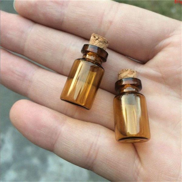 13 * 24 * 6 mm 1 ml Mini bouteilles en verre ambré avec liège vide minuscules flacons pots petite bouteille de souhait 100 pcs/lot bonne quantité Tjvgq