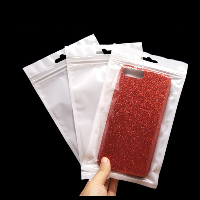13 * 24 cm Sac d'emballage en plastique blanc clair fermeture éclair sacs d'opp pour iphone 14 Pro 13 8 7 Plus étui de téléphone portable sac d'emballage de trou de suspension