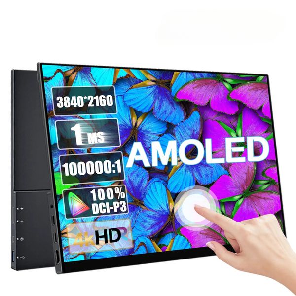 Écran tactile Portable OLED 4K de 13.3/15.6 pouces, moniteur 3840 2160 550Nits, contraste 100000:1, affichage de jeu 1MS, pour PC, ordinateur Portable, téléphone, PS5