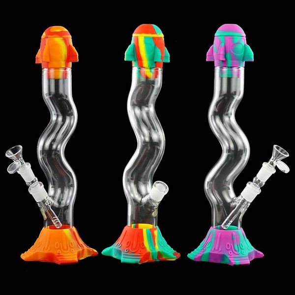 Pipes à fumer Tube de tabac à pipe en verre d'eau de fusée 13,3 pouces avec petit bol cigarette Hookah dab rigs bangs en silicone portable résistant à la chaleur