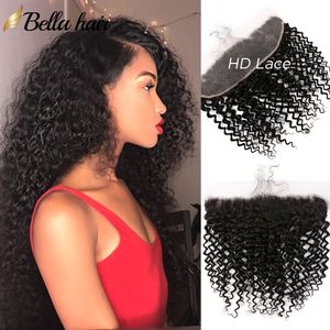 Bella Hair 13x4 HD Transparant Kant Frontale Sluiting Oor tot Oor Frontals Met Babyhaar Gratis Deel Indian Extensions Krullend Golf Instagram Verkopen