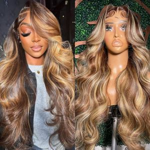 13*4 Hoogtepaard Wig Human Hair Body Wave OMBRE HUSH HAAR Pruik 13*6 360 HD Lace Front Wig Braziliaans 4/27 Honing Blonde gekleurde pruiken