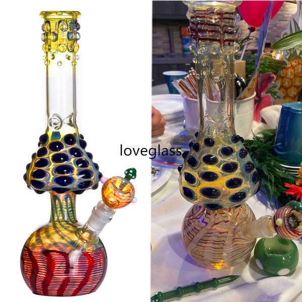 13.4inchs Mushroom Glass Bongs Tuberías de agua Hookahs Beaker Base Dab Rigs Glass Bubbler Downstem Perc Con un tazón de 18 mm