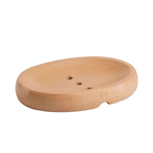 Boîte en bois de porte-savon en bois de hêtre naturel de forme ovale de 13,4 x 9,6 cm