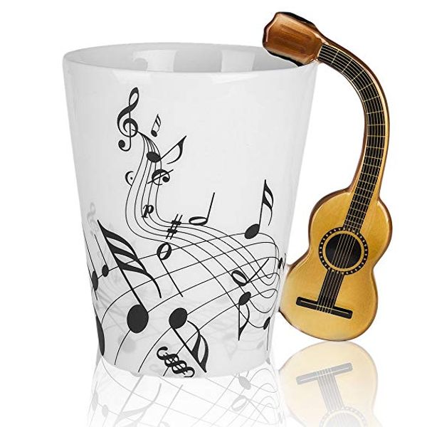 13,5 oz Notes de musique conception guitare tasse boisson thé lait café tasse musique tasse en céramique cadeau pour ami