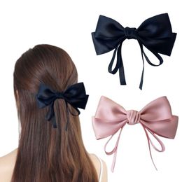 13,5 cm Satin Bows Girls Hair Cilp Kinderen Pure Color Ribbon Bows Princess Haarspelden Favoriete kinderdag feestaccessoires Z7890