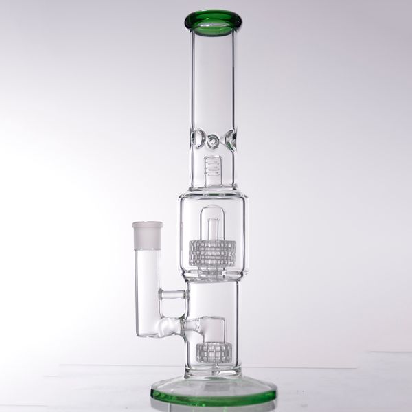 Bong en verre de 13,6 pouces d'épaisseur, narguilé, bécher déroulant, perc en ligne en nid d'abeille avec bol de 14mm pour fumer la chicha