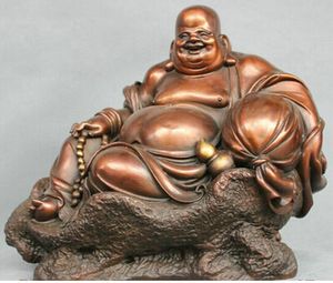 13 '' 'China Pure Bronze Big Fat Laughing Buddha Maitreya Standbeeld