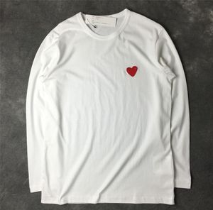 13 kleur Europa Mannen T-shirts Japanse Streep Vrouwen Rood hart Geborduurd Katoen Herfst Ronde Hals Vrouwelijke Lange Mouw T-Shirts