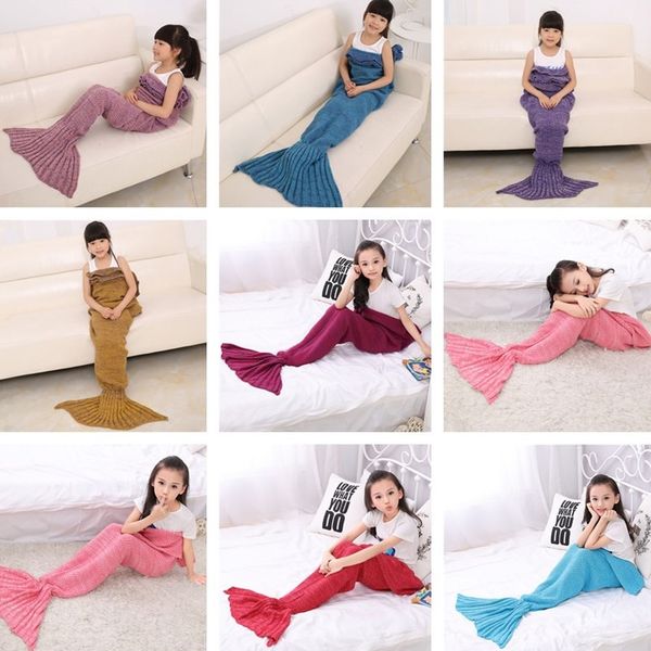 13 colores 140*70cm mantas de sirena tejidas a mano para niños manta de cola de sirena manta de ganchillo manta de cama saco de dormir IC860