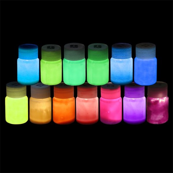 13 Couleurs Peinture Acrylique Glow in the Dark or Peinture incandescente Pigment Lumineux Peinture Poudre Fluorescente pour Nail Art fournitures 201225