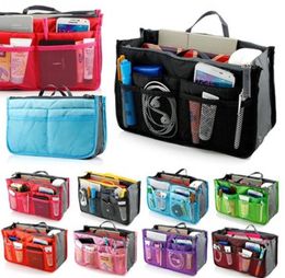 Bolsa doble en 13 colores para mujer, bolso organizador, estuche de maquillaje, bolsa de almacenamiento, bolsas de almacenamiento con inserción de viaje ordenadas 2018