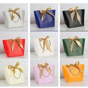13 couleurs sacs en papier fête mariage emballage cadeau avec poignée shopping stockage emballage cosmétique bijoux sac fourre-tout ruban arc 21x7x16cm LX3906