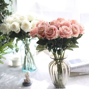 13 couleurs matériel tactile réel fleurs artificielles bouquet de roses décoration de fête à la maison fausses fleurs de soie roses décorations florales de mariage