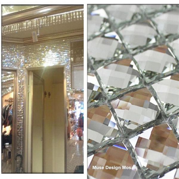 13 bordes biselados cristal diamante brillante espejo mosaico de vidrio azulejos para sala de exposición pegatina de pared KTV vitrina DIY decorar 301b