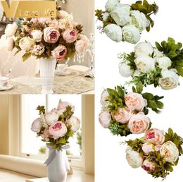 13 Headsbouquet Fleurs artificielles Fleur de soie chute européenne Fall Vivid Piony Fake Leaf Wedding Home Party Decoration8654112