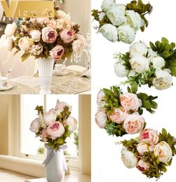 13 Headsbouquet Fleurs artificielles Fleur de soie chute européenne Fall Vivid Piony Fake Leaf Wedding Home Party Decoration8946435