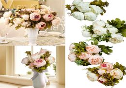 13 Headsbouquet Fleurs artificielles Fleur de soie chute européenne Fall Vivid Piony Fake Leaf Wedding Home Party Decoration1590035