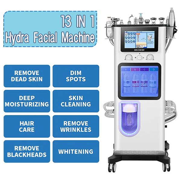 13 IN 1 H2O Dermabrasion Machine faciale Aqua Face Clean Microdermabrasion Équipement facial professionnel à l'oxygène Crystal Diamond Peeling à l'eau lon traitement de l'acné