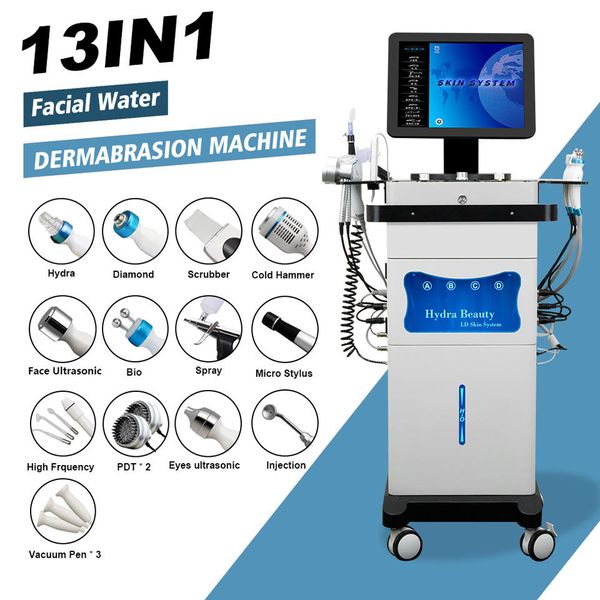 Machine hydrafaciale 13 en 1, microdermabrasion à l'eau, options de beauté, équipement facial ultrasonique à oxgen