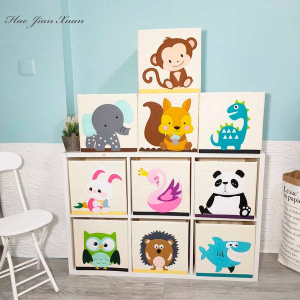 13 pouces Cube Oxford tissu boîtes de rangement lavable motif animal enfants jouets panier bacs placard organisateur étagère armoire bibliothèque 210626